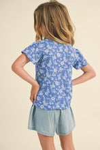 Load image into Gallery viewer, Girls | Flutter Sleeve Floral Top | Blue
