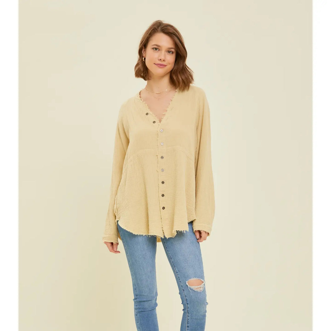 Mineral Washed Oversized Tunic Top | Sand