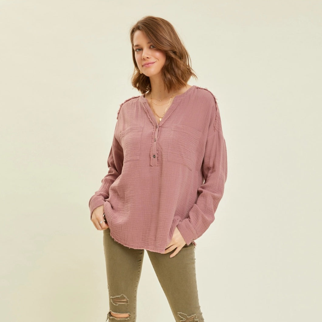 Mineral Washed Gauze Top | Mauve