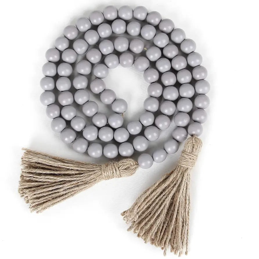 Eco-friendly Wood Bead Garland with Tassels | Gray