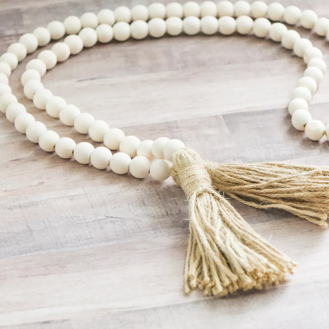 Eco-friendly Wood Bead Garland with Tassels | Natural