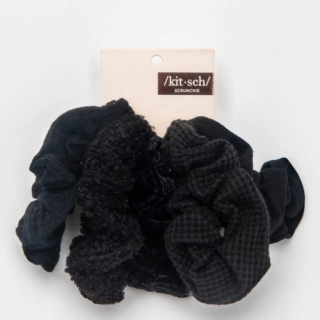 Kitsch | Assorted Textured Scrunchies 5pc | Black