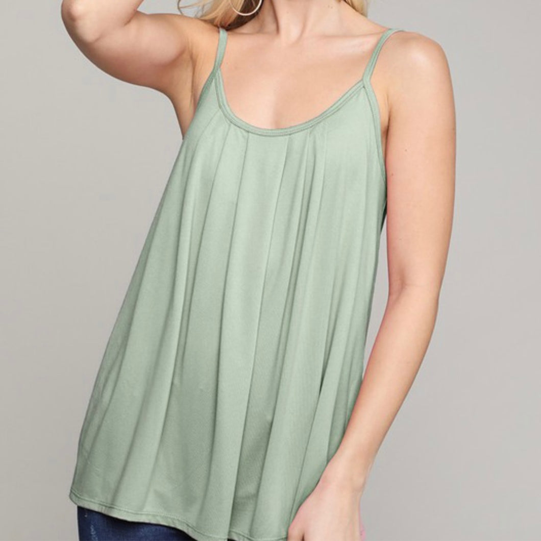 Pleated Front Tank-Dusty Sage