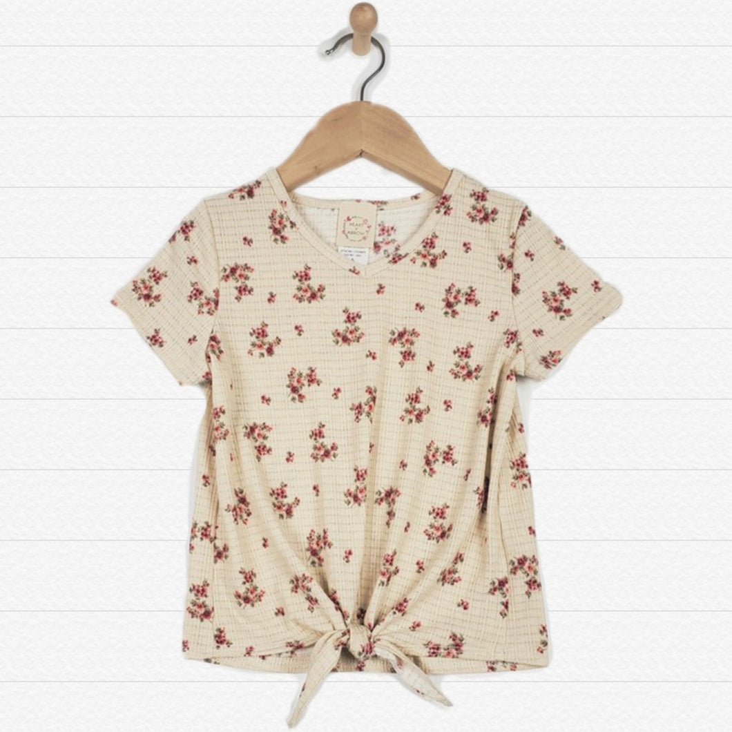 Little Girls | Taupe Floral Cinched Side Top