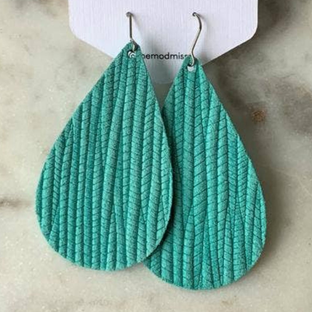 Aqua Palm Leather Earrings