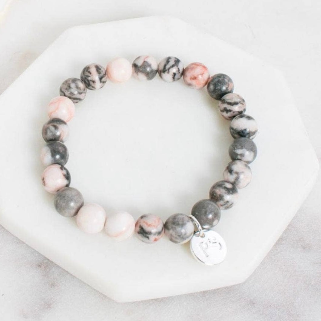 Mala Beads Bracelet- Pink and Grey