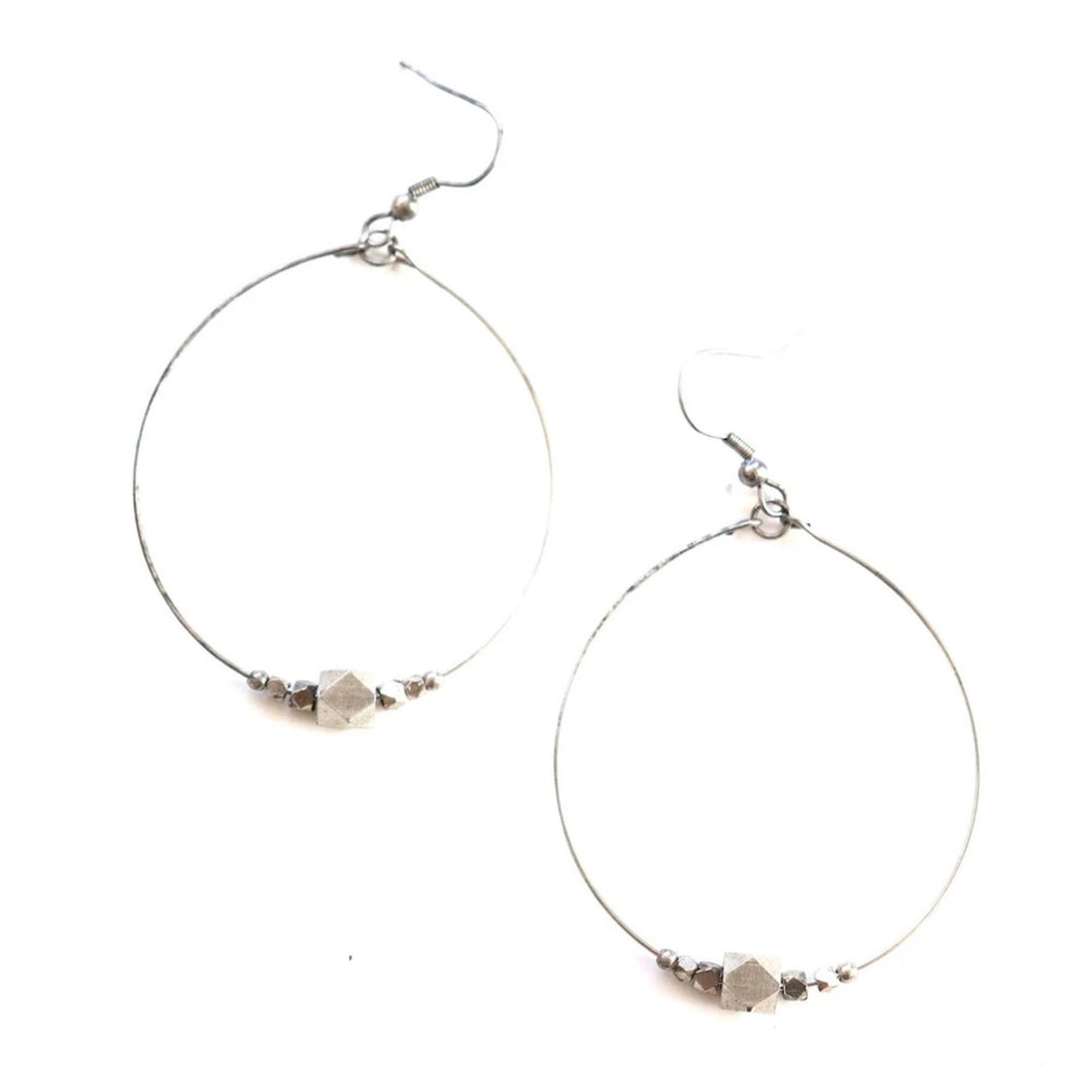 Beaded Hoop Earrings | Silver