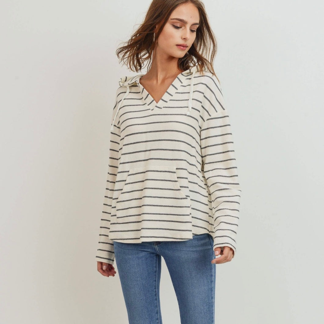 Striped Hooded Kangaroo Pouch Top