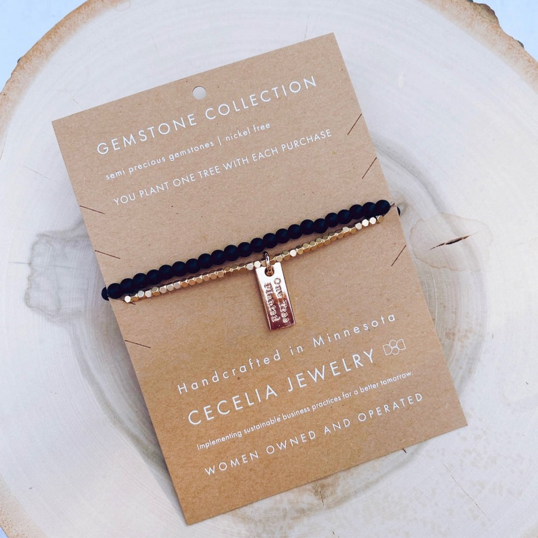 Cecelia | Black Faceted Gold Double Wrap Bracelet