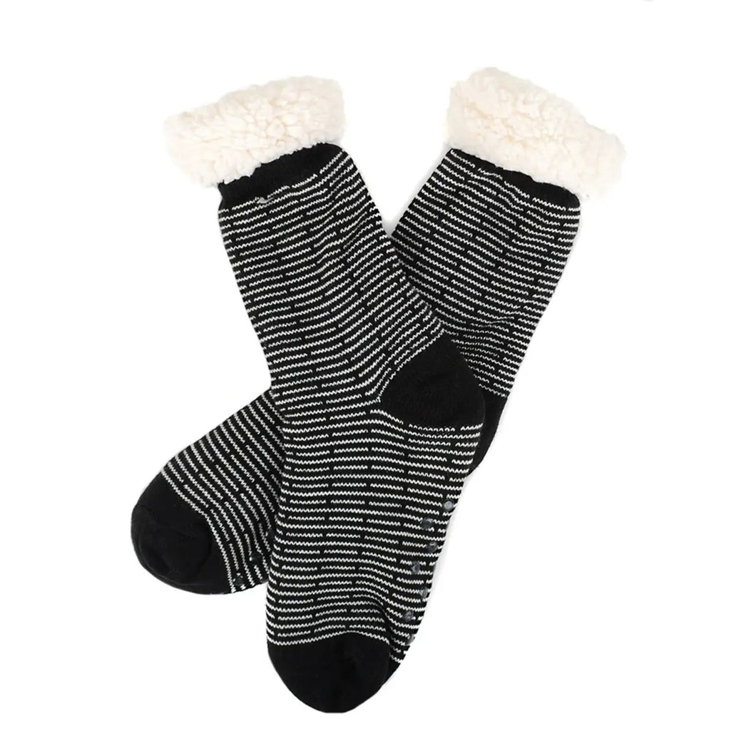 Plush Fleece Lined Sherpa Slipper Socks | Black & White Line