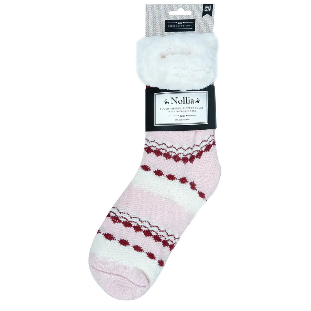 Plush Sherpa Winter Fleece Lining Slipper Socks | Pink XMAS