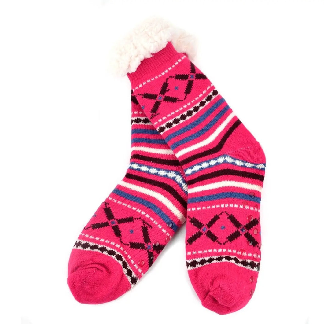 Plush Sherpa Winter Fleece Lining Slipper Socks | Dark Pink
