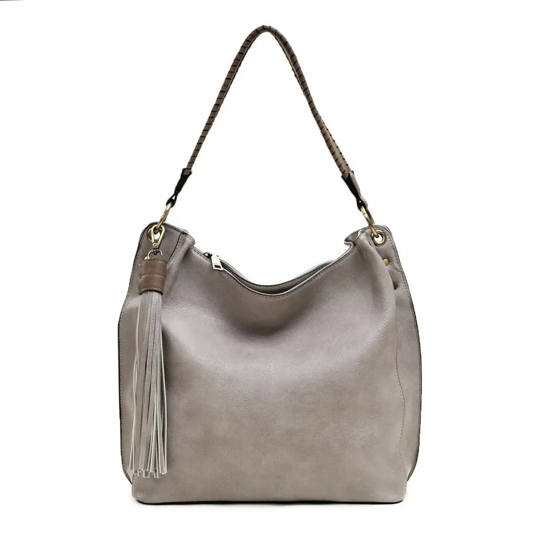 Grey | Amber Three Compartment Tassel Hobo Bag