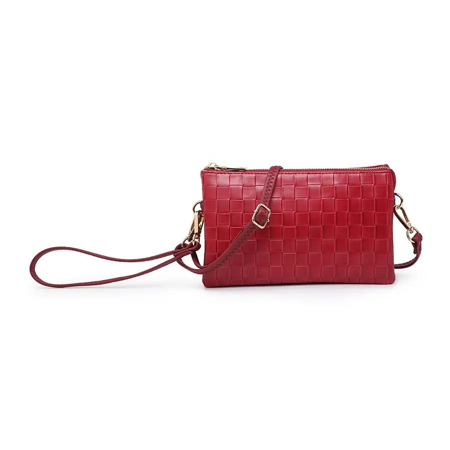 Red | Riley Woven Textured 3 Compartment Crossbody/Wristlet