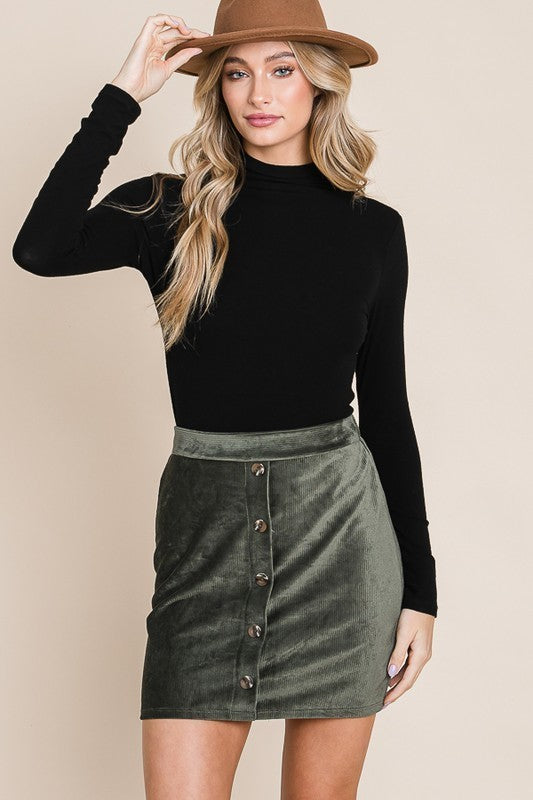 Knit Corduroy Button Up Mini Skirt | Black