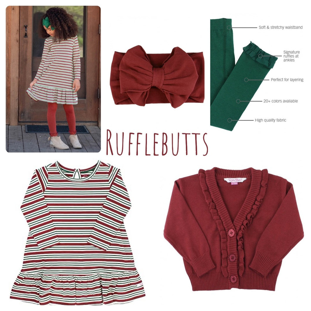 RuffleButts | Peppermint Stripe Long Sleeve Drop Waist Dress