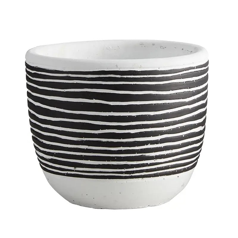 Large Circular Round Black & White Pot