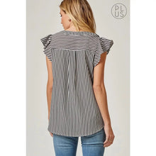 Load image into Gallery viewer, PLUS | Black Flutter Sleeves Stripe Blouse
