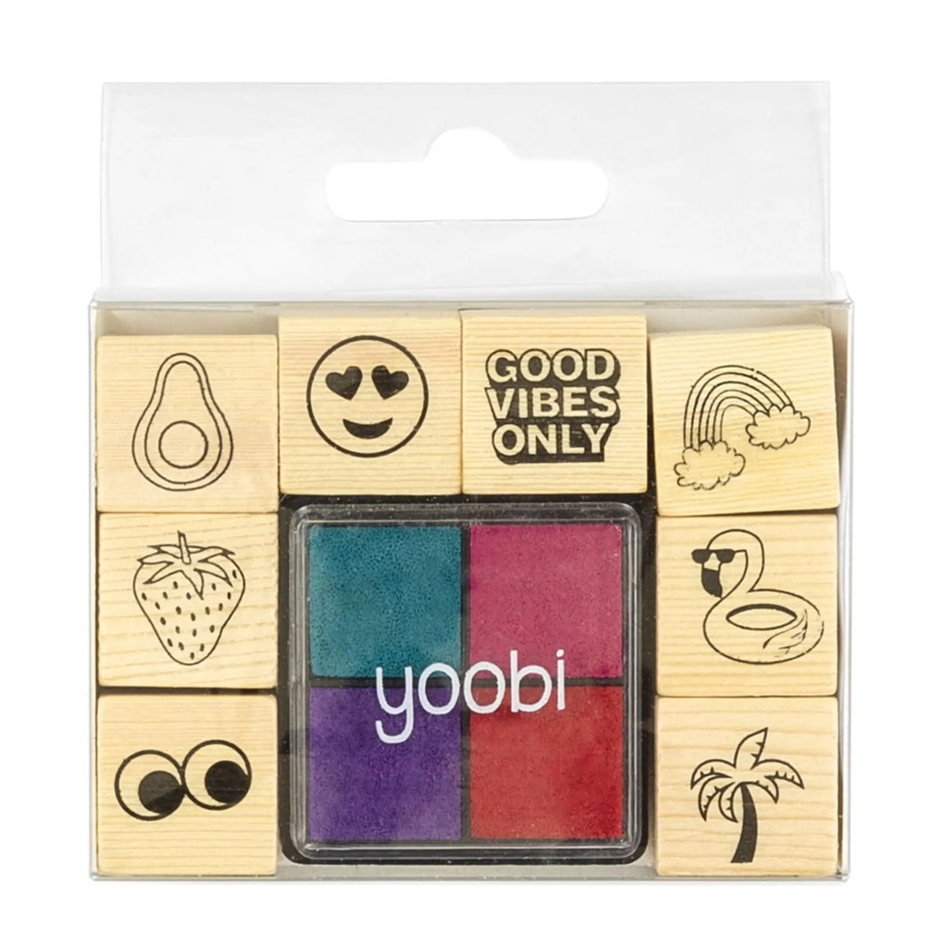 Stamp Set, 8 stamps 4 ink colors, good vibes only 12pk | Yoobi
