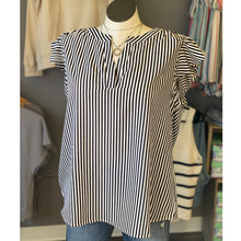 Load image into Gallery viewer, PLUS | Black Flutter Sleeves Stripe Blouse
