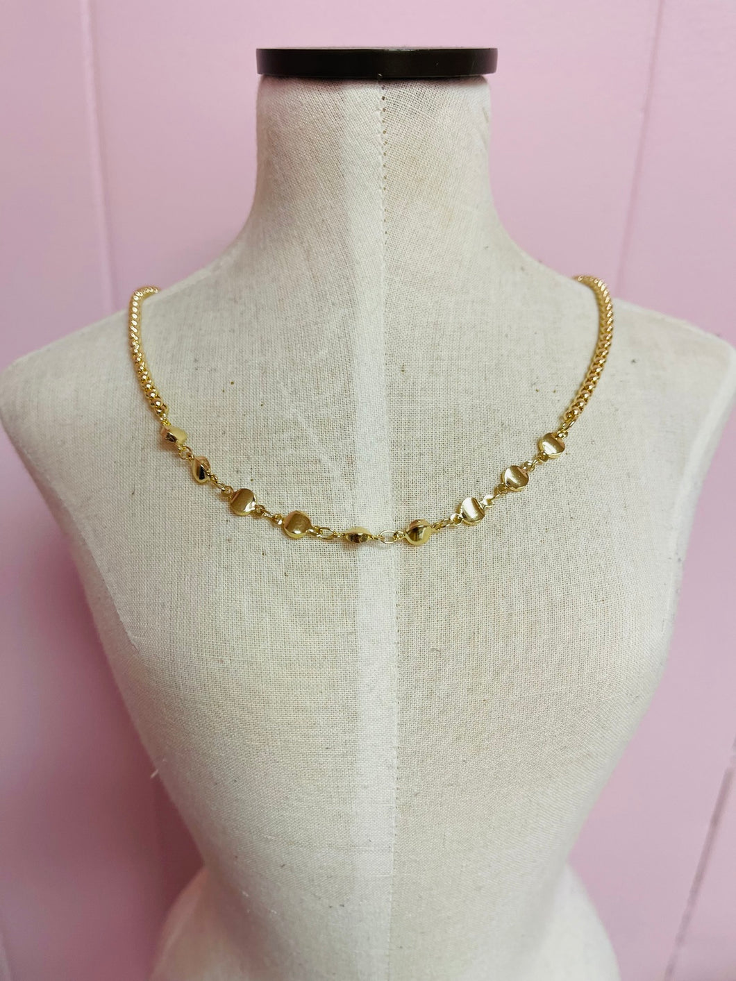 Box Chain Necklace w/ Disc | Gold