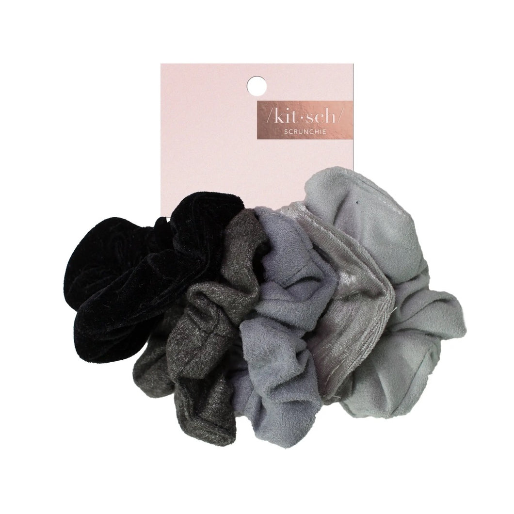 Kitsch | Velvet Scrunchies | Black and Gray