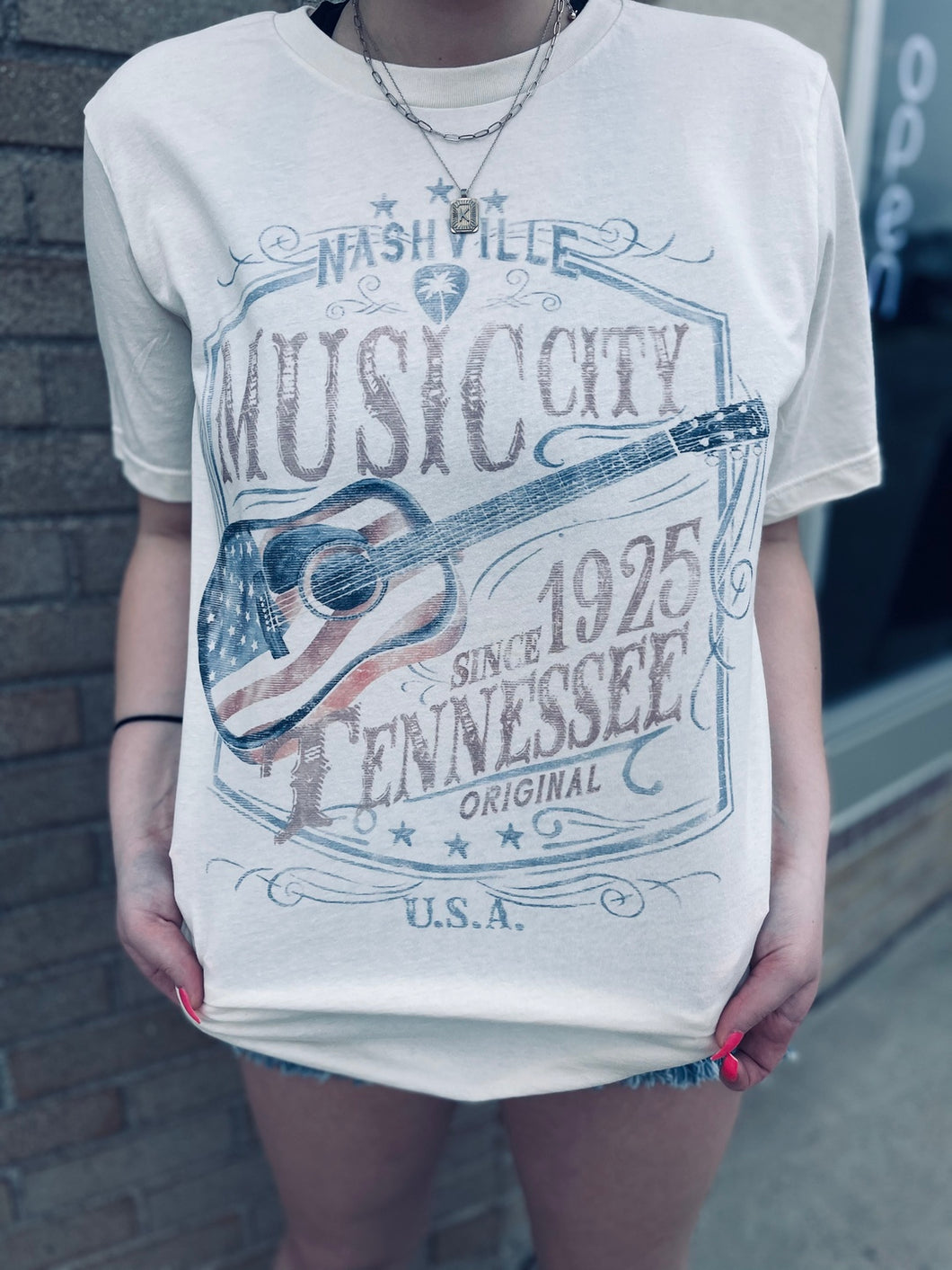 Retro Nashville Music City Oversized Graphic Tee | Cream