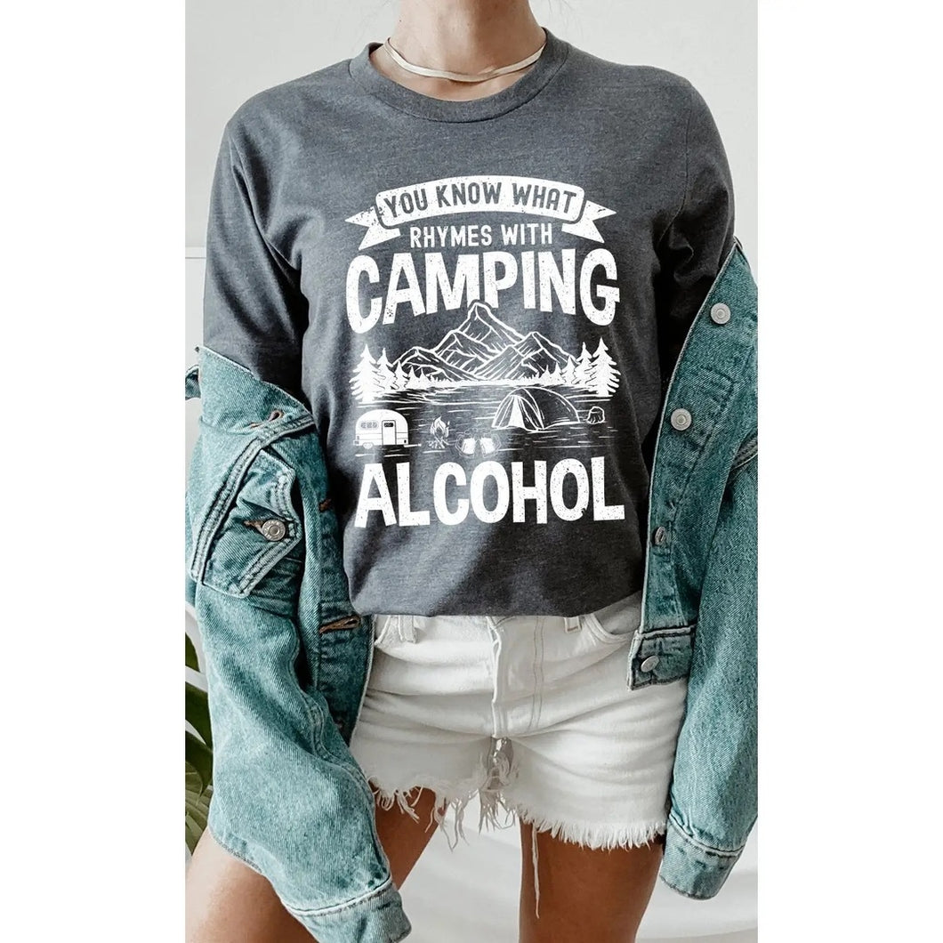 Camping Rhymes With Alcohol Graphic Tee | Heather Charcoal
