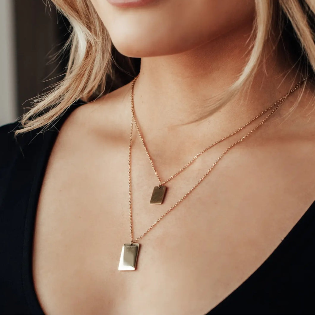 Layered Necklace W/Rectangle Pendants | Gold