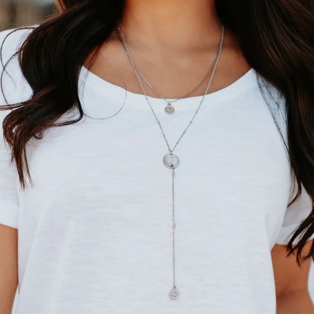 Lariat Necklace W/Charm | Silver