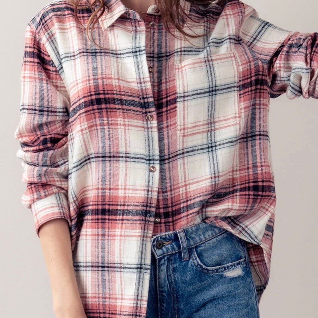 Plaid Flannel Button Down Shirt | Terracotta