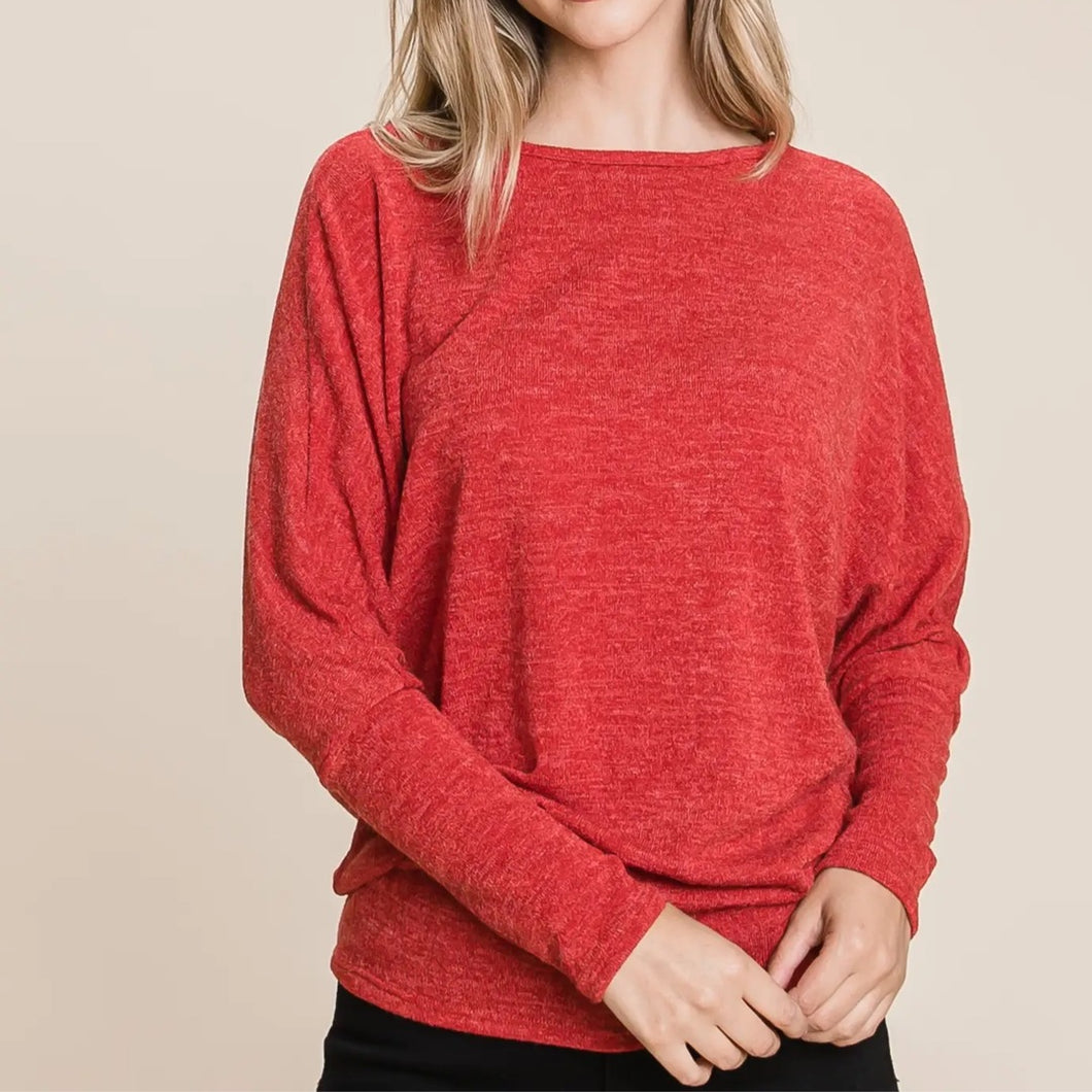 Relaxed Fit Knit Top | Red