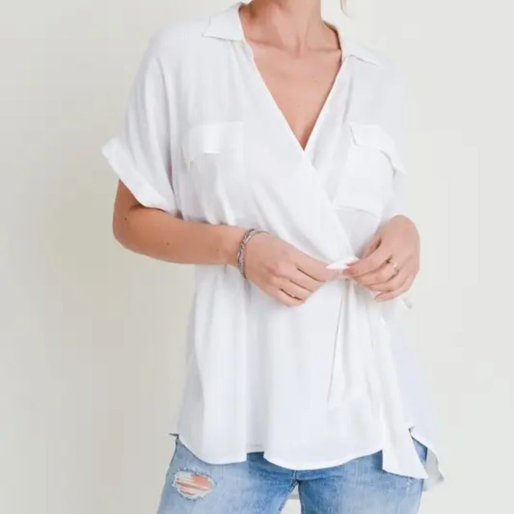 Wrap Shirt with Side Bow | White
