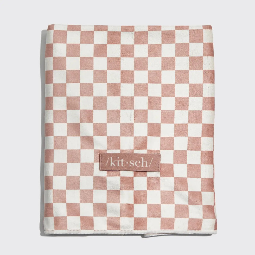 Kitsch | Extra Large Quick Dry Hair Towel | Terracotta Checker