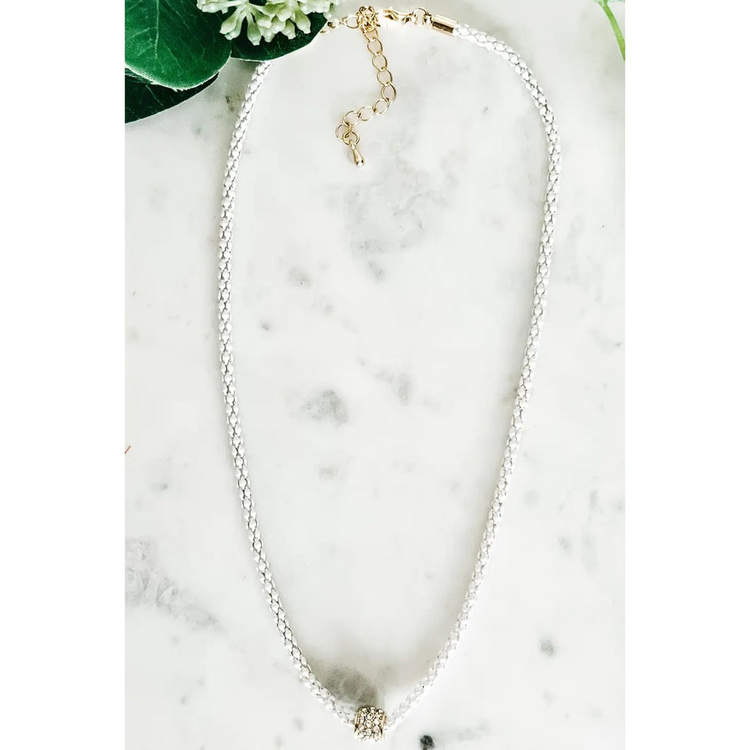 Small Snake Chain Necklace W/ Pave Rondelle