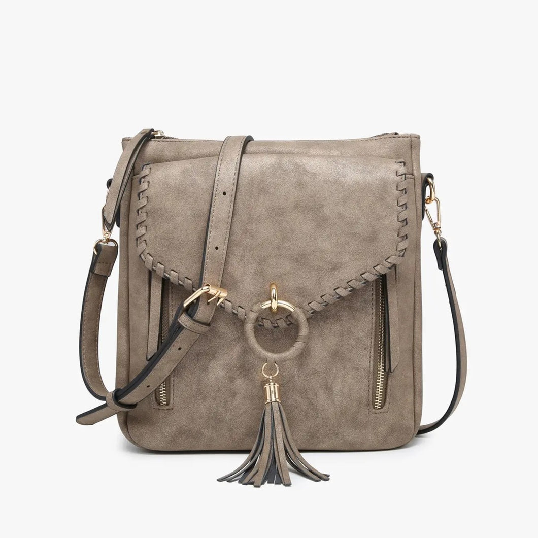 Faux Suede Whipstitch Crossbody | Chocolate