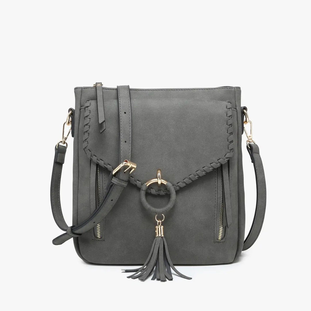 Faux Suede Whipstitch Crossbody | Charcoal