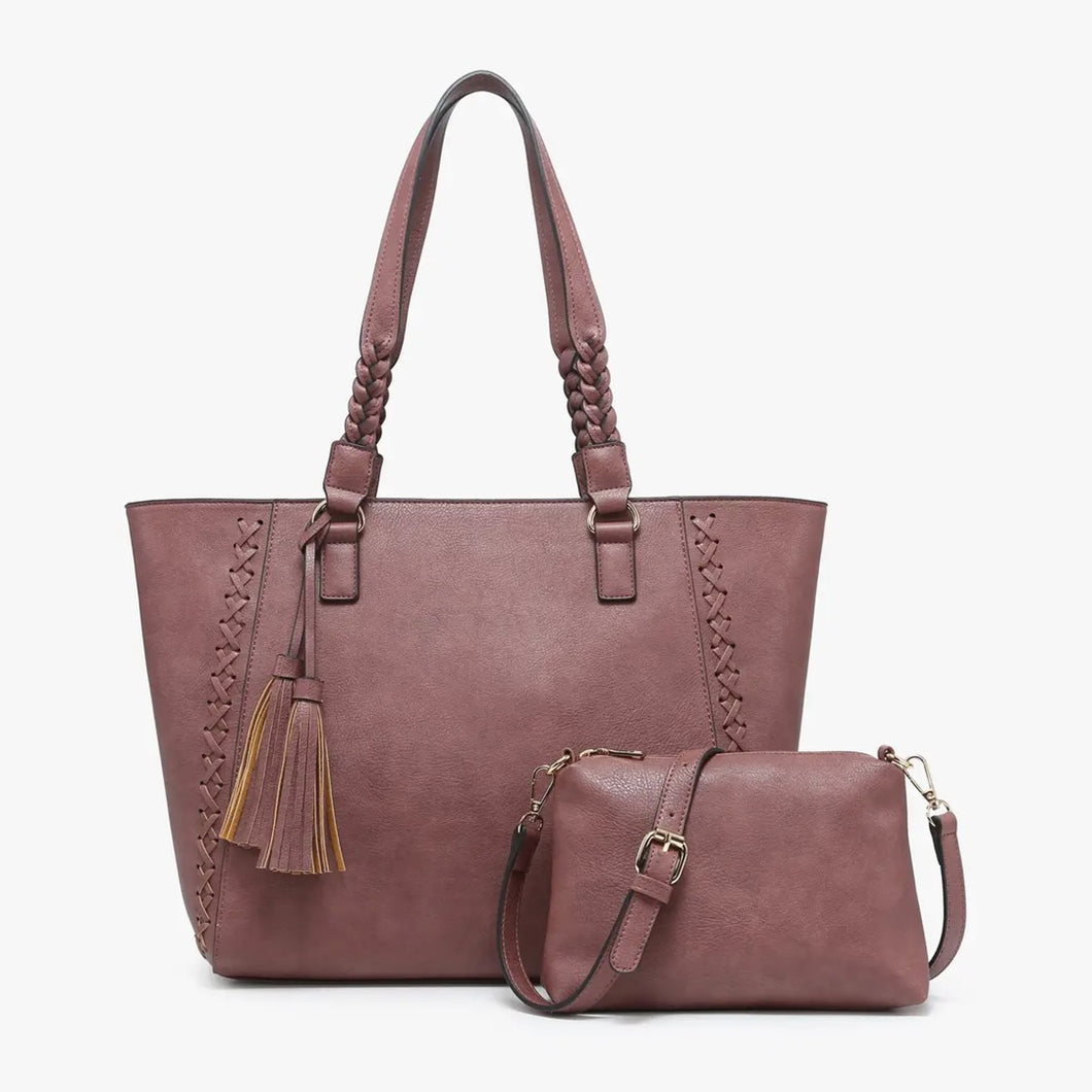 Lisa Structured Tote w/ Braided Accents | Dark Mauve