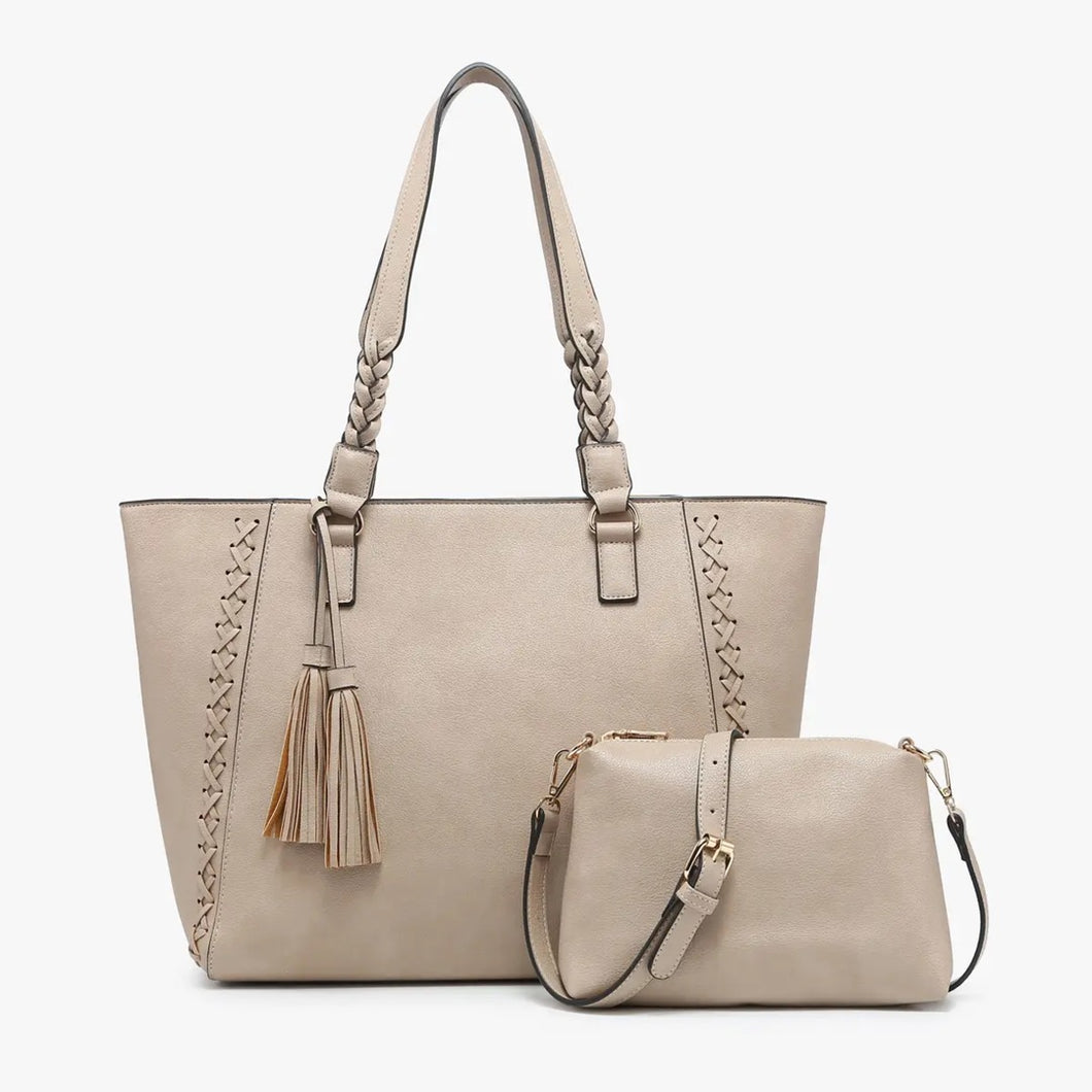 Lisa Structured Tote w/ Braided Accents | Sand