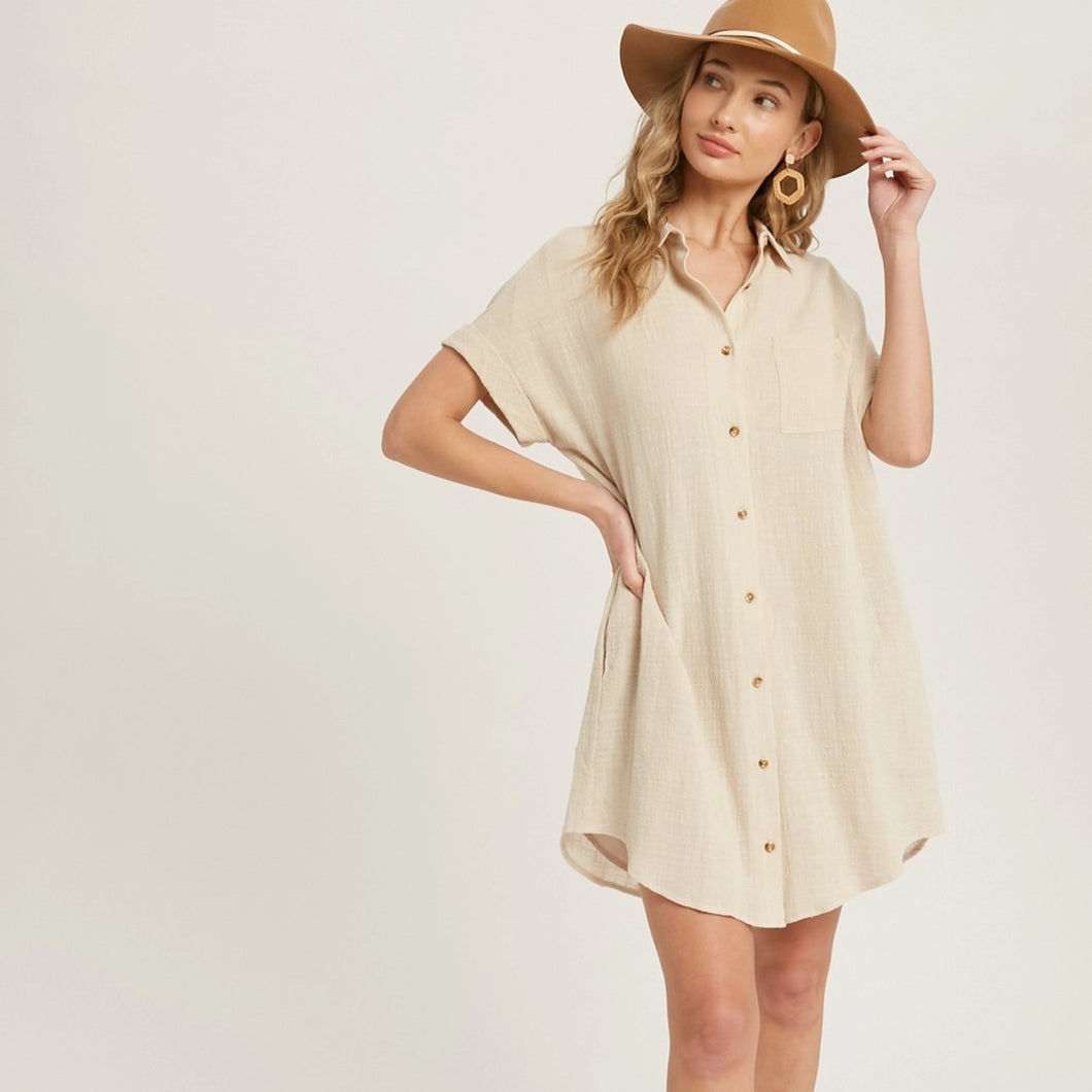 Button Up Shirt Dress | Oatmeal