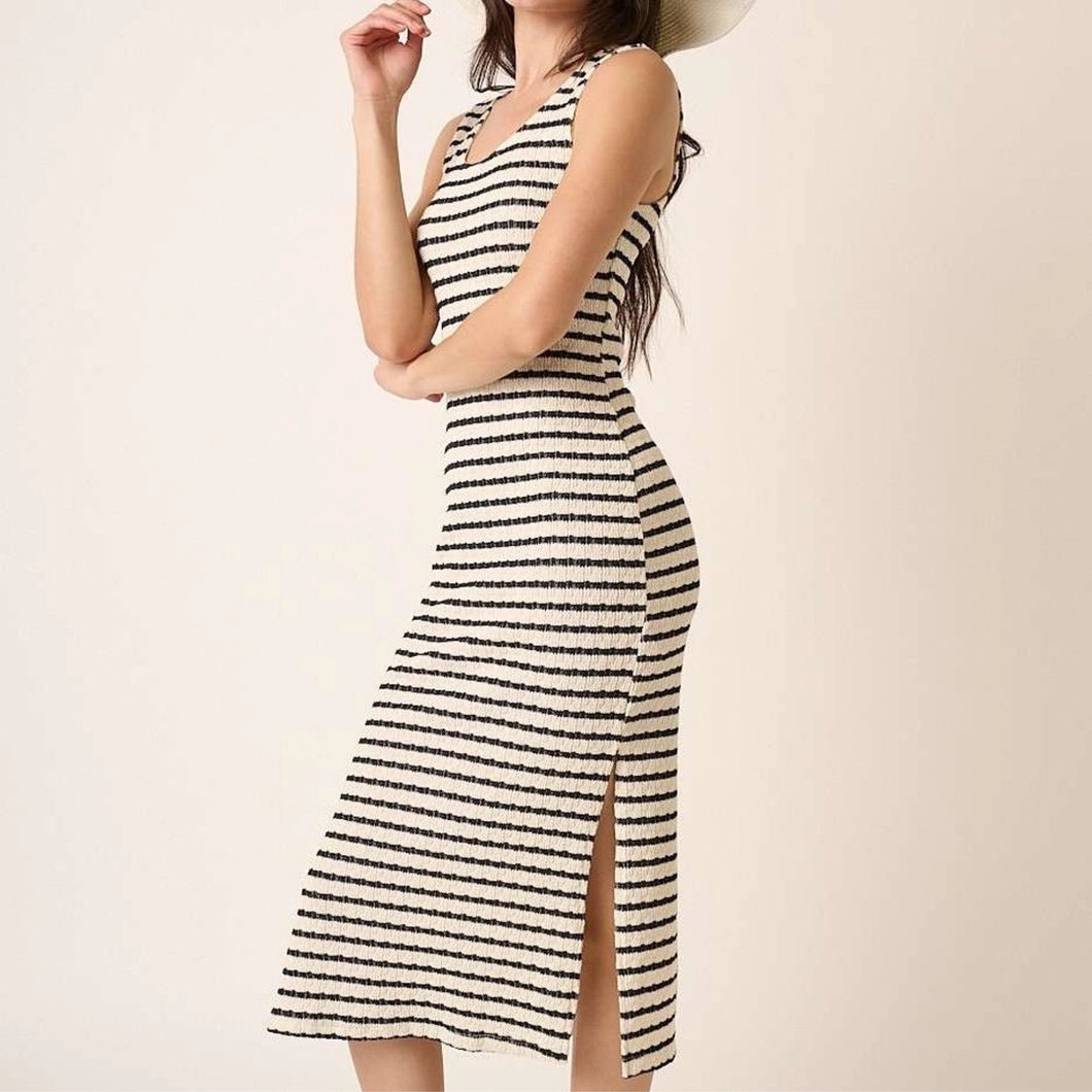 Striped Knit Midi Dress | Navy/Cream