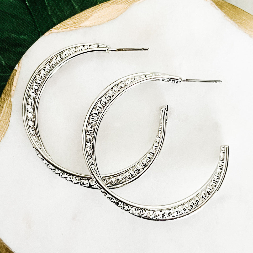 Faceted Twist Hoop Earrings | Silver or Gold
