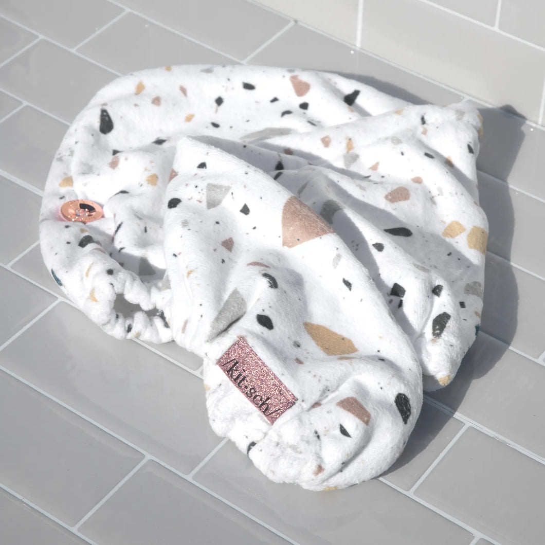 Kitsch | White Terrazzo | Microfiber Quick Drying Hair Towel