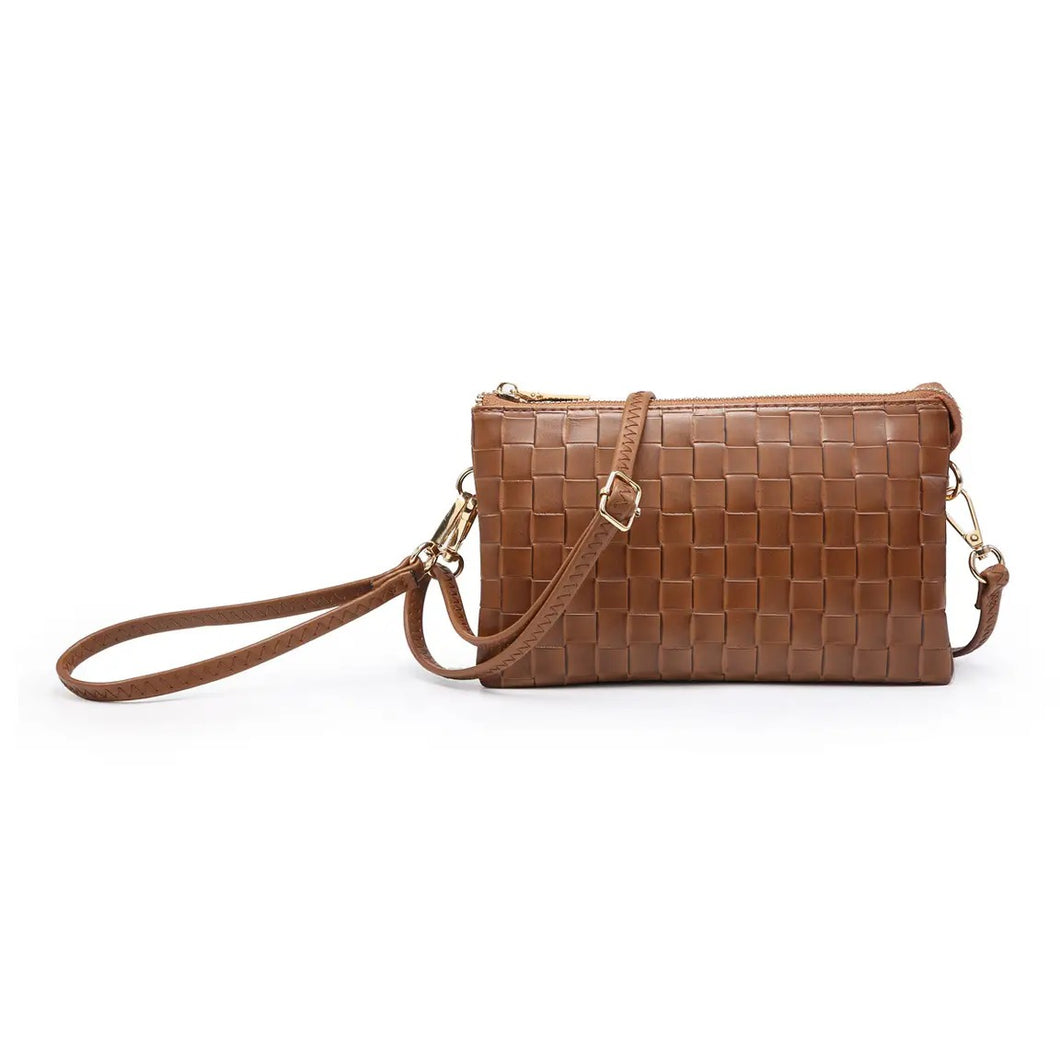 Brown | Riley Woven/Text. 3 Compartment Crossbody/Wristlet
