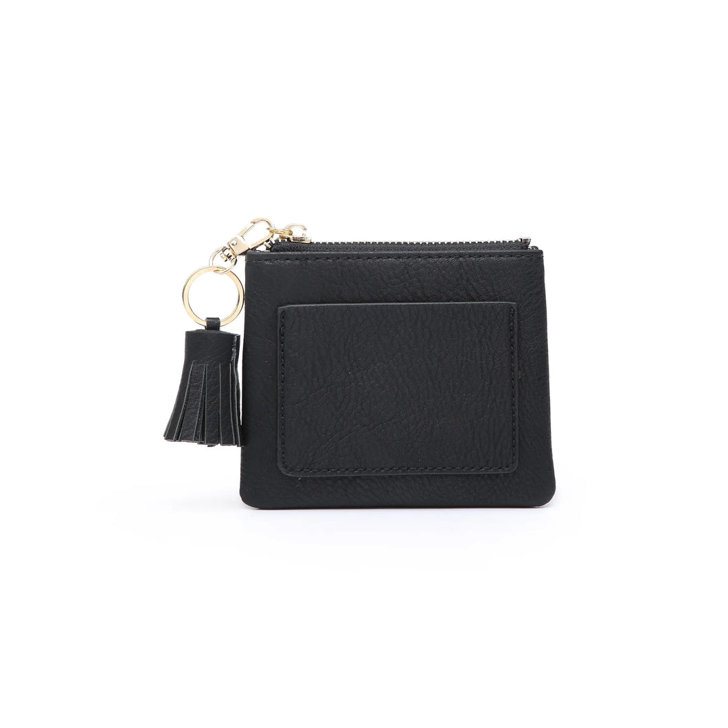 Coin Pouch With Tassel Zipper Pull & ID Holder | Black
