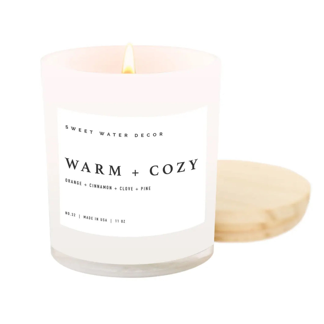 Soy Candle | Warm + Cozy | White Jar | 11oz