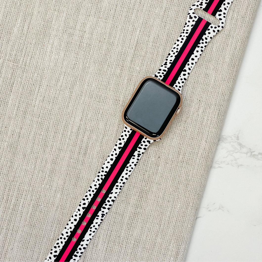 Silicone Smart Watch Band | Hot Pink Striped and Spotted