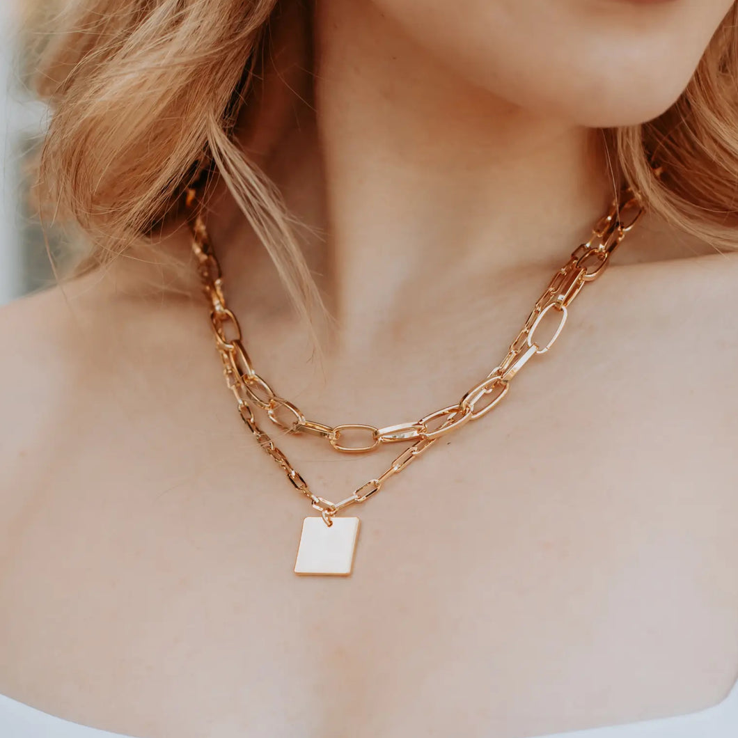 Panache | Paper Clip Necklace W/Charm | Gold