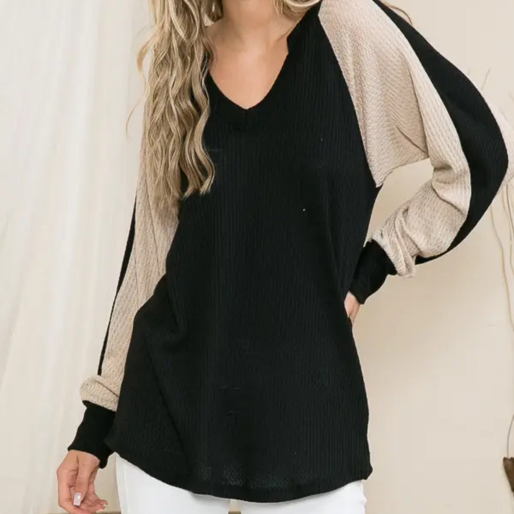 Tunic Top W/Contrast Sleeves | Black