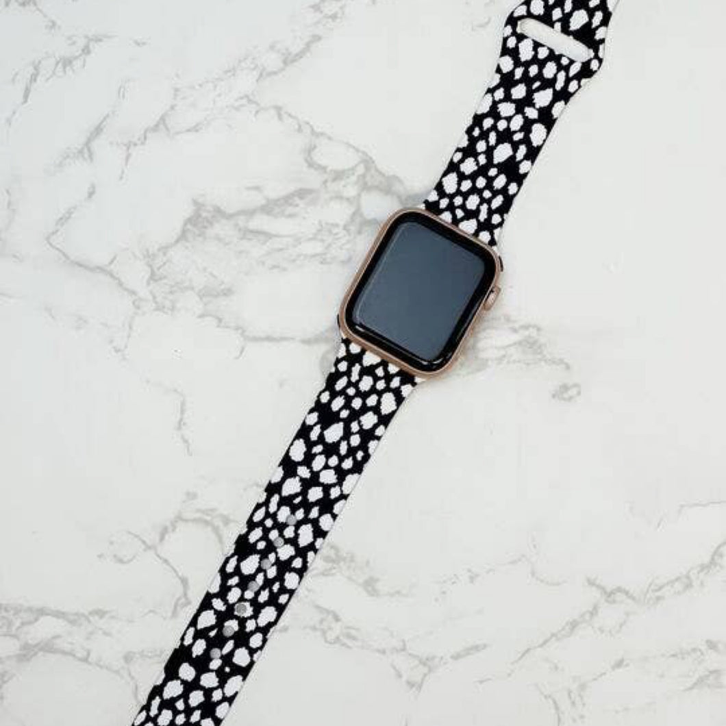 Silicone Smart Watch Band | Black And White Cheetah